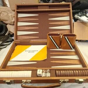 Vintage Travel Backgammon Game Set Case & Rules Complete Slightly Used
